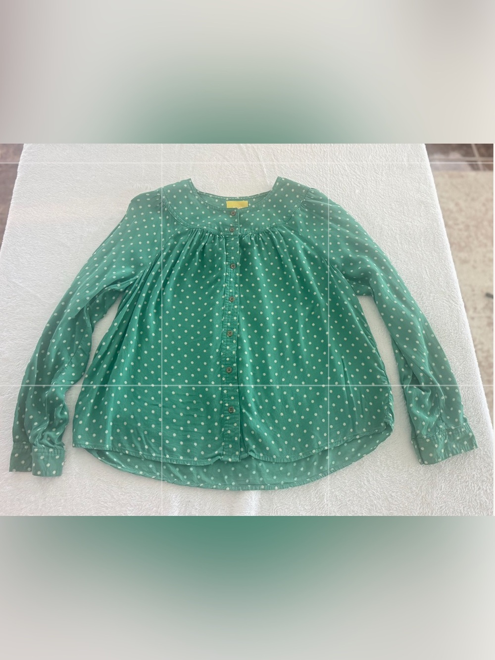 Maeve Anthropologie Ashbury Printed Blouse Green Polka Dot Size Small